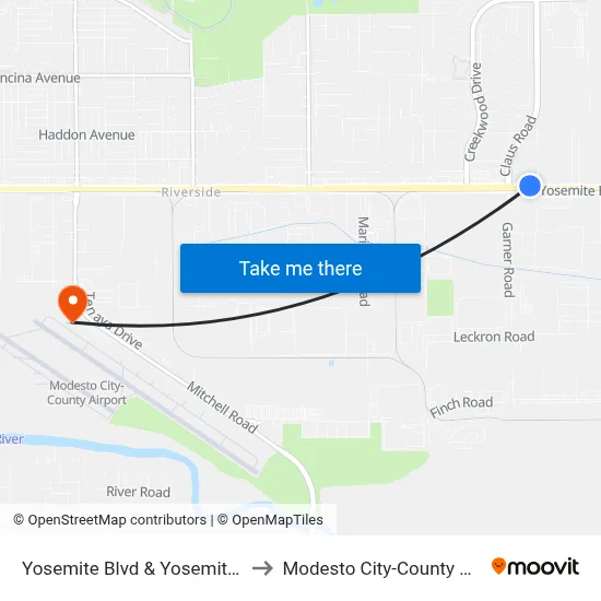 Yosemite Blvd & Yosemite Meadows Dr to Modesto City-County Airport (MOD) map