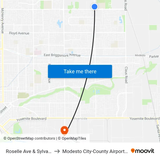 Roselle Ave & Sylvan Ave to Modesto City-County Airport (MOD) map