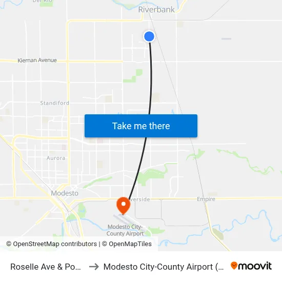 Roselle Ave & Powers to Modesto City-County Airport (MOD) map