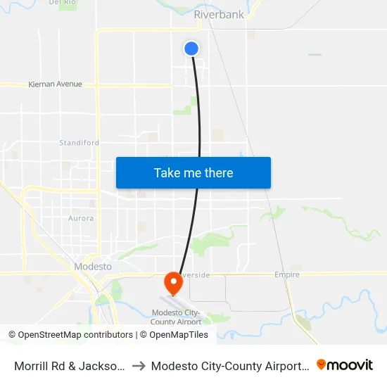 Morrill Rd & Jackson Ave to Modesto City-County Airport (MOD) map