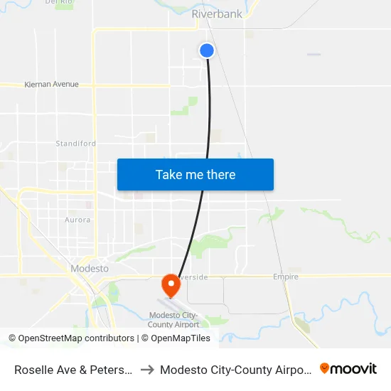 Roselle Ave & Petersen Way to Modesto City-County Airport (MOD) map