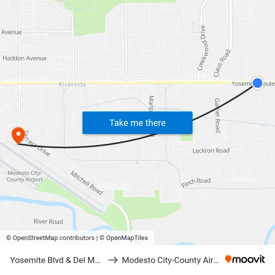 Yosemite Blvd & Del Monte Foods to Modesto City-County Airport (MOD) map