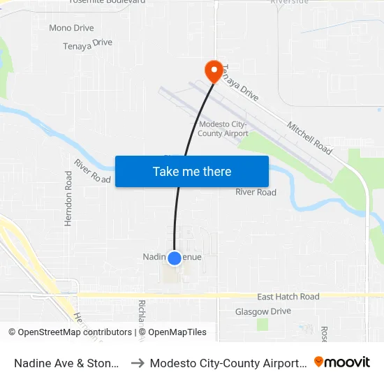 Nadine Ave & Stonum Rd to Modesto City-County Airport (MOD) map
