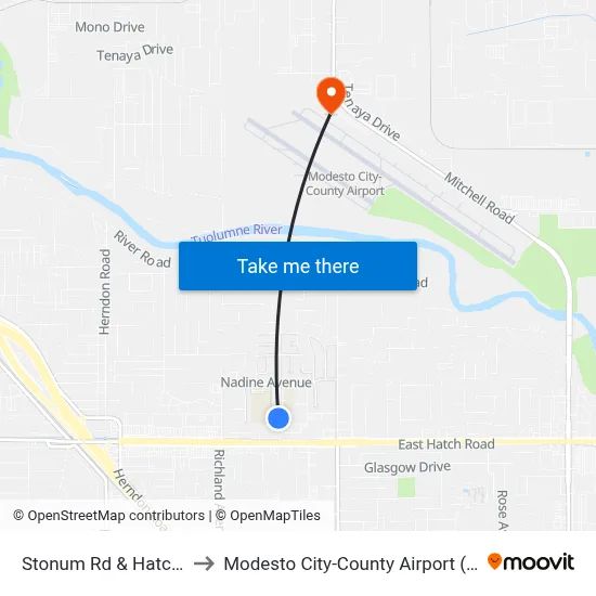 Stonum Rd & Hatch Rd to Modesto City-County Airport (MOD) map
