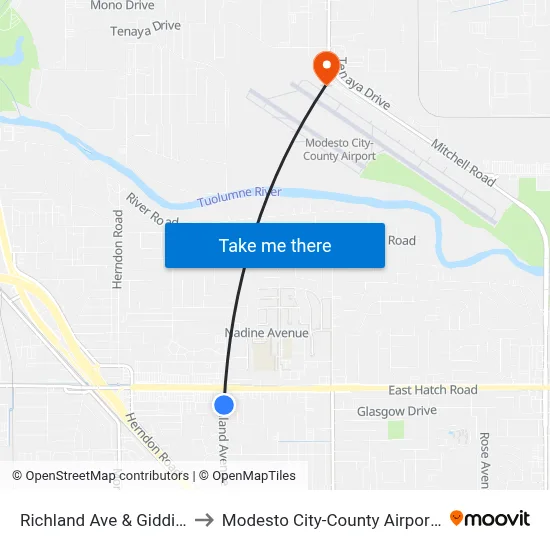 Richland Ave & Giddings St to Modesto City-County Airport (MOD) map