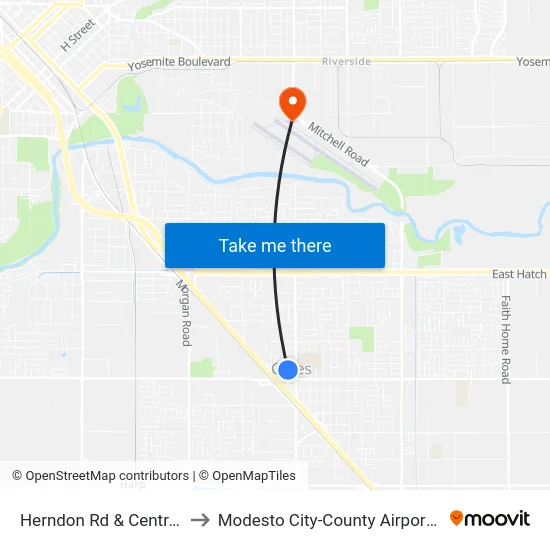 Herndon Rd & Central Ave to Modesto City-County Airport (MOD) map