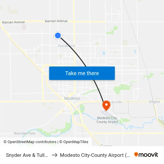 Snyder Ave & Tully Rd to Modesto City-County Airport (MOD) map