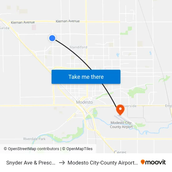 Snyder Ave & Prescott Rd to Modesto City-County Airport (MOD) map