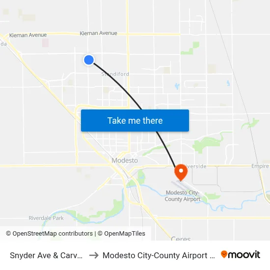 Snyder Ave & Carver Rd to Modesto City-County Airport (MOD) map