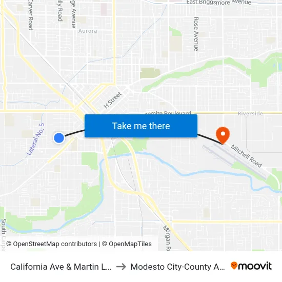 California Ave & Martin Luther King Dr to Modesto City-County Airport (MOD) map