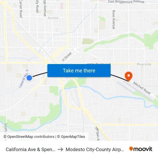 California Ave & Spencer Ave to Modesto City-County Airport (MOD) map
