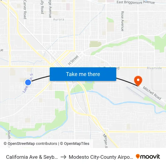 California Ave & Seybold Ave to Modesto City-County Airport (MOD) map