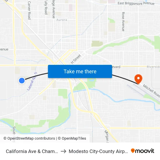 California Ave & Champagne Ct to Modesto City-County Airport (MOD) map