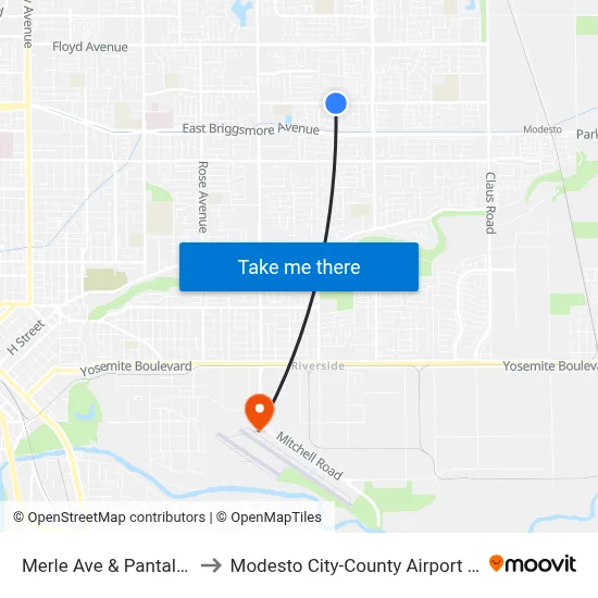 Merle Ave & Pantaleo Dr to Modesto City-County Airport (MOD) map