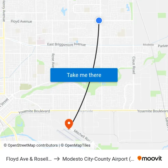 Floyd Ave & Roselle Dr to Modesto City-County Airport (MOD) map