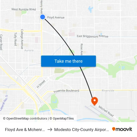 Floyd Ave & Mchenry Blvd to Modesto City-County Airport (MOD) map