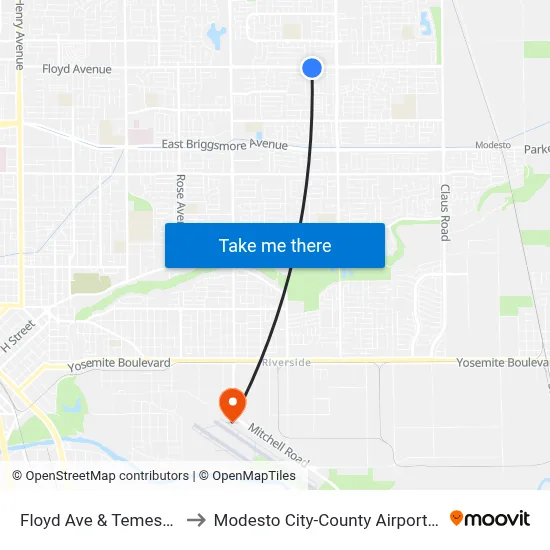 Floyd Ave & Temescal Dr to Modesto City-County Airport (MOD) map