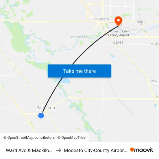 Ward Ave & Mackilhaffy Dr to Modesto City-County Airport (MOD) map