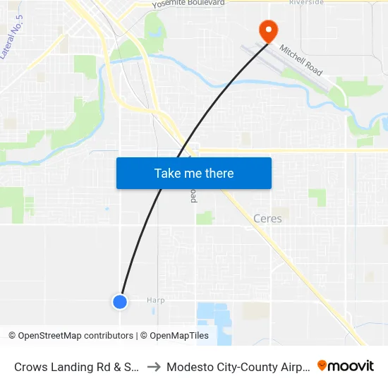 Crows Landing Rd & Service Rd to Modesto City-County Airport (MOD) map