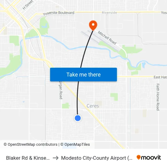 Blaker Rd & Kinser Rd to Modesto City-County Airport (MOD) map