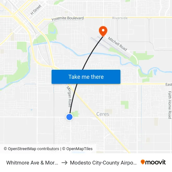 Whitmore Ave & Morgan Rd to Modesto City-County Airport (MOD) map
