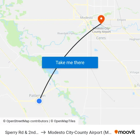 Sperry Rd & 2nd St to Modesto City-County Airport (MOD) map