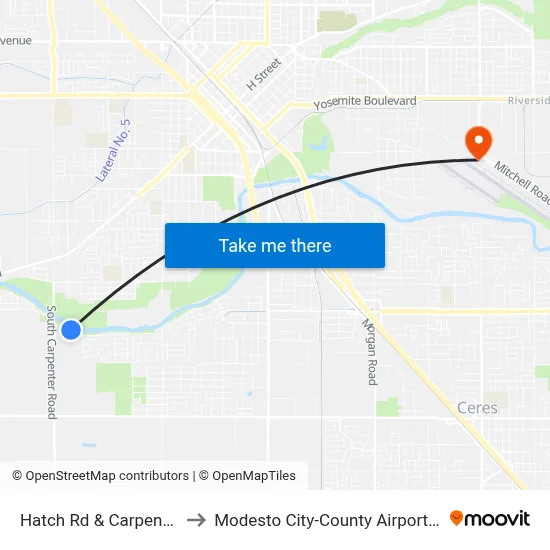 Hatch Rd & Carpenter Rd to Modesto City-County Airport (MOD) map