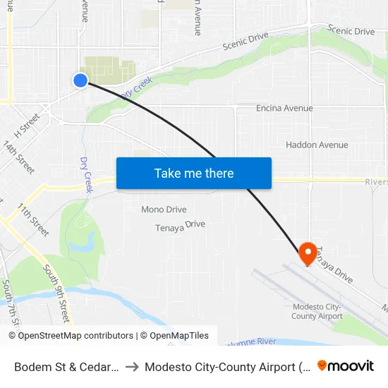 Bodem St & Cedar Ave to Modesto City-County Airport (MOD) map