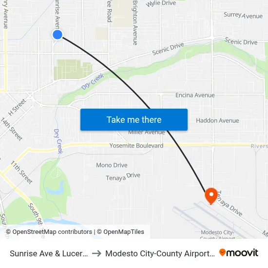 Sunrise Ave & Lucern Ave to Modesto City-County Airport (MOD) map