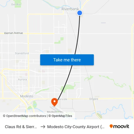 Claus Rd & Sierra St to Modesto City-County Airport (MOD) map