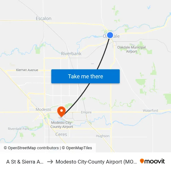 A St & Sierra Ave to Modesto City-County Airport (MOD) map