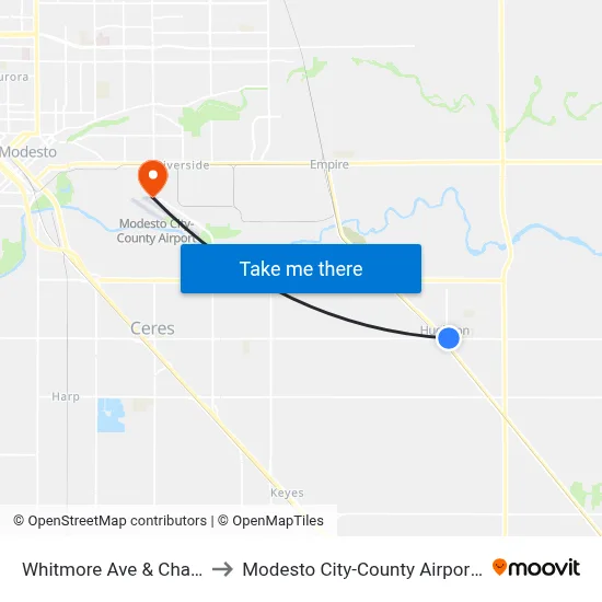 Whitmore Ave & Charles St to Modesto City-County Airport (MOD) map