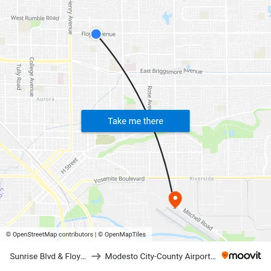 Sunrise Blvd & Floyd Ave to Modesto City-County Airport (MOD) map