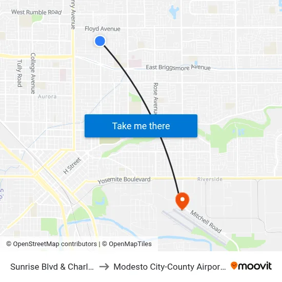 Sunrise Blvd & Charles Ave to Modesto City-County Airport (MOD) map