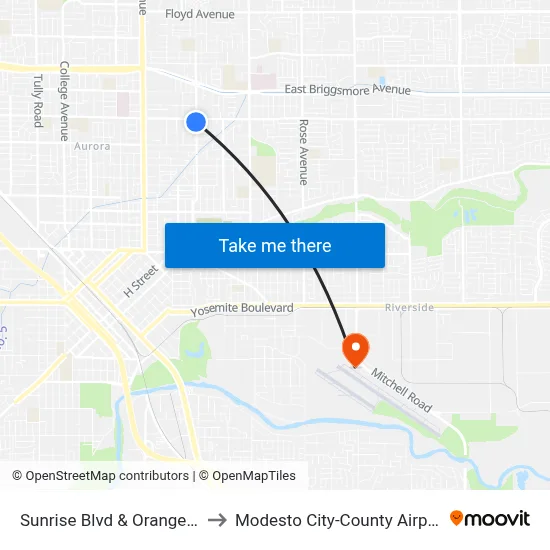 Sunrise Blvd & Orangeburg Ave to Modesto City-County Airport (MOD) map