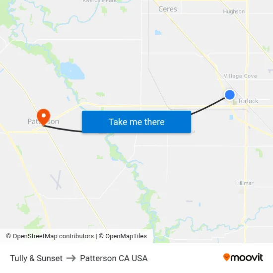 Tully & Sunset to Patterson CA USA map