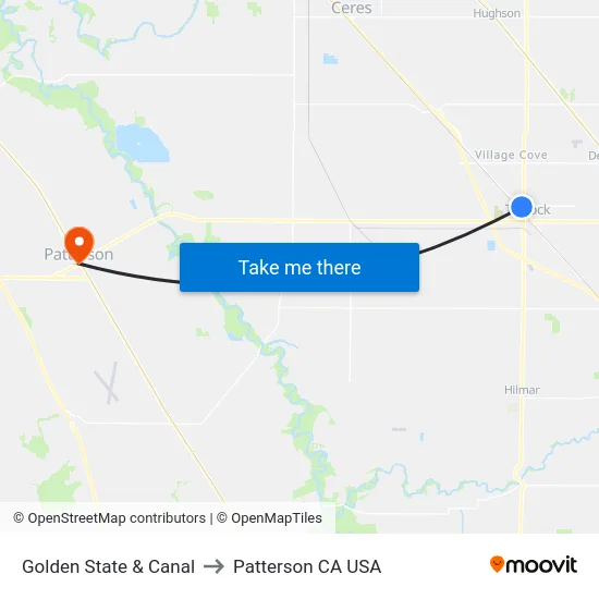Golden State & Canal to Patterson CA USA map