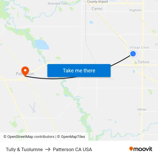 Tully & Tuolumne to Patterson CA USA map