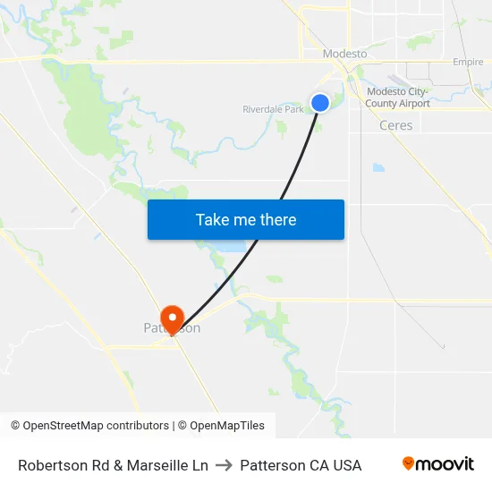 Robertson Rd & Marseille Ln to Patterson CA USA map