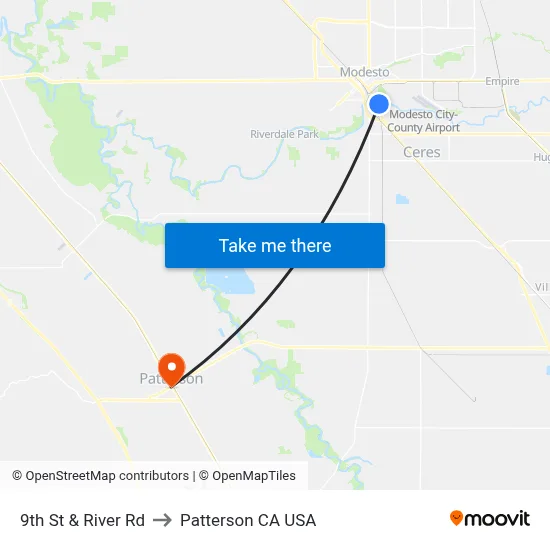 9th St & River Rd to Patterson CA USA map