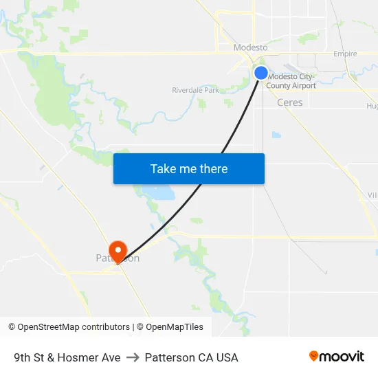 9th St & Hosmer Ave to Patterson CA USA map