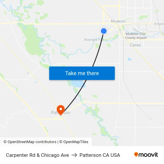 Carpenter Rd & Chicago Ave to Patterson CA USA map
