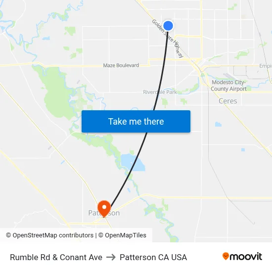 Rumble Rd & Conant Ave to Patterson CA USA map