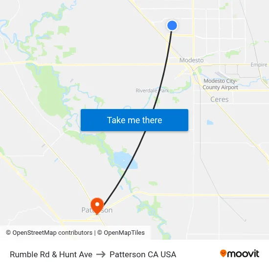 Rumble Rd & Hunt Ave to Patterson CA USA map