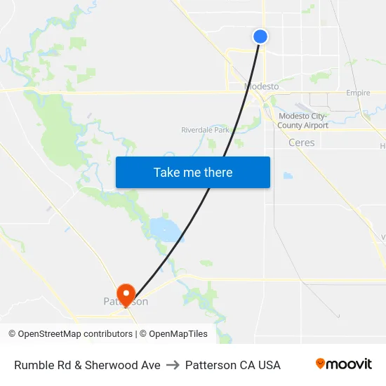 Rumble Rd & Sherwood Ave to Patterson CA USA map