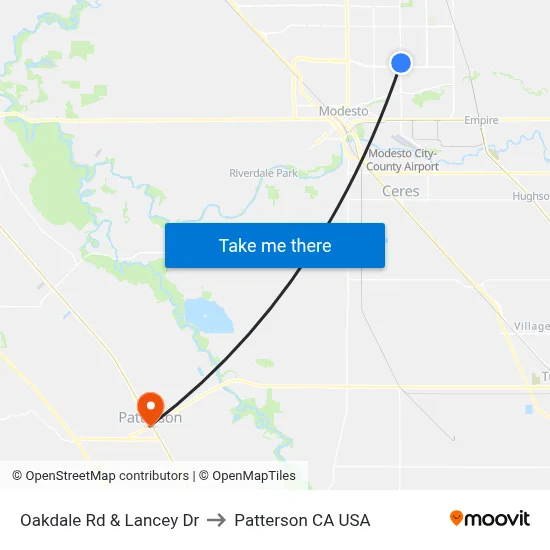 Oakdale Rd & Lancey Dr to Patterson CA USA map