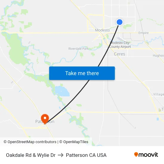 Oakdale Rd & Wylie Dr to Patterson CA USA map