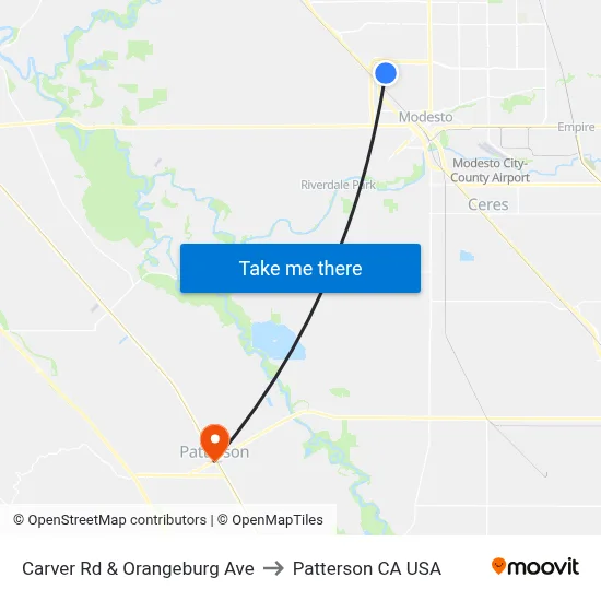 Carver Rd & Orangeburg Ave to Patterson CA USA map