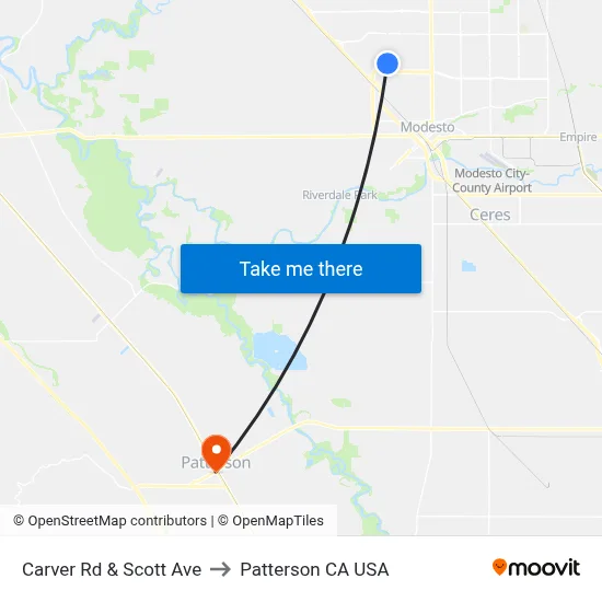 Carver Rd & Scott Ave to Patterson CA USA map