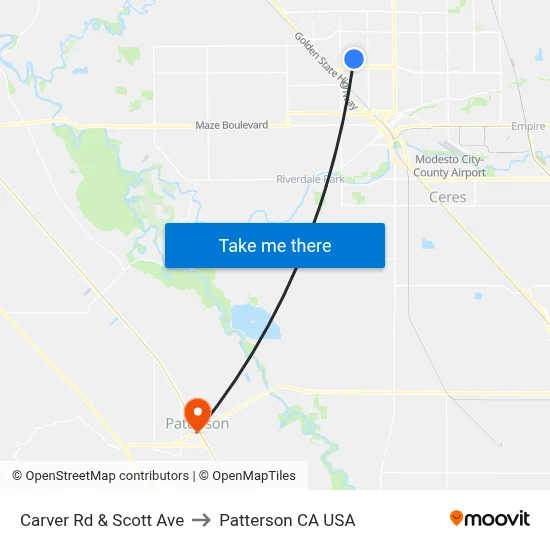 Carver Rd & Scott Ave to Patterson CA USA map